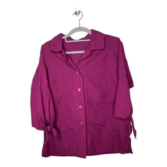 OSKA Top Womens Button Down Blouse Size 1 Small Half Tie Bow Sleeves Purple - Picture 1 of 15
